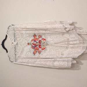 Anthropologie Z & L Embroidered Bird Fringe Kimono